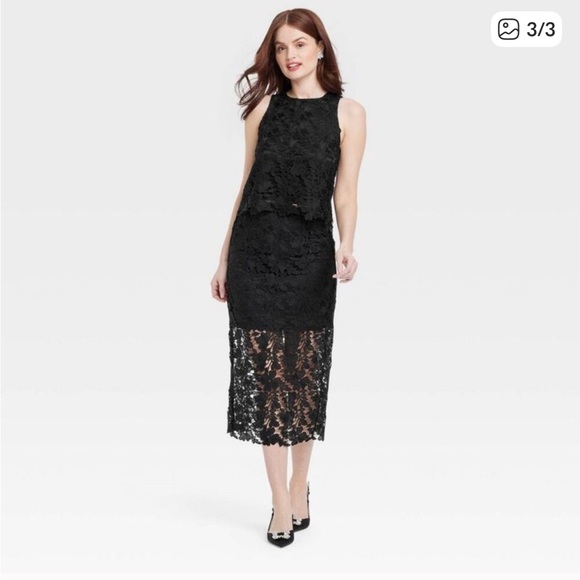 A New Day - Women's Lace Midi A-Line Skirt - A New Day Black L Black. - Picture 12 of 12